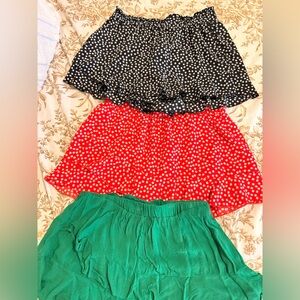 SHEIN Black Polka Dot, Red Polka Dot & Green Midi Skirts - 3 Pack